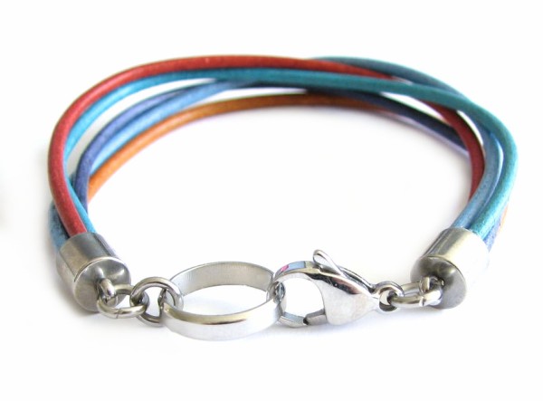 Leather bracelet with stainless steel clasp - in different lengths - multicoloured