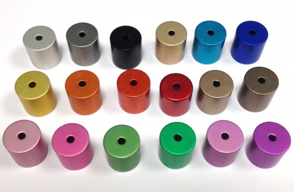 Aluminium cylinders/tubes anodised 10x10 mm – 18 pieces in different colors