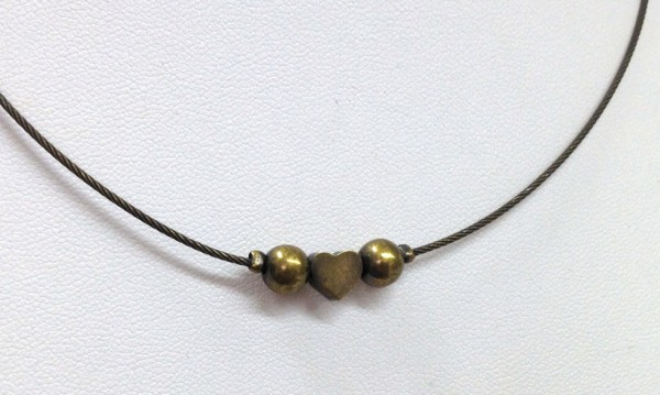 Necklace with small heart and 2 beads – bronze colored – 42 cm + 5 cm extender chain – special offer!