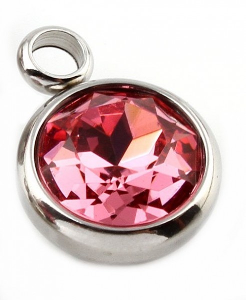 Stainless steel pendant with large crystal – rosé – 1 pcs.