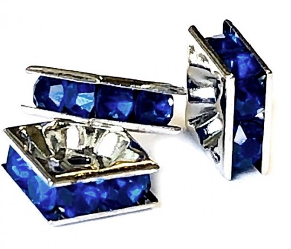 Rhinestone Rectangle 8x8 mm – platinum colored – Crystal: Sapphire – 1 pcs.