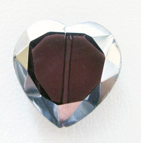 Metal effect glass element heart – rhodium dark amethyst