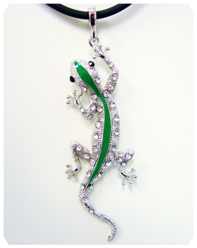 Gecko -Big green Gecko pendant with 35 crystals, approx.10 cm tall