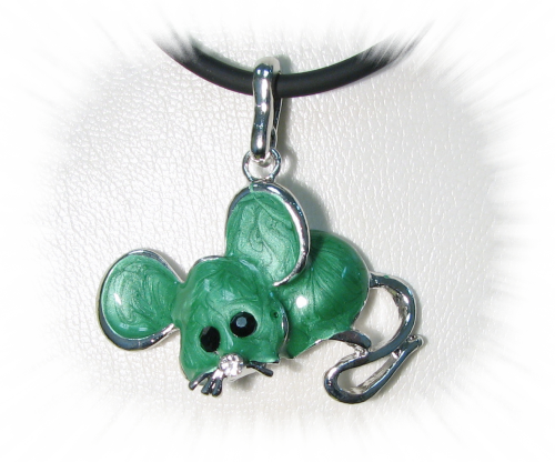 Mouse Emerald Mouse Pendant with Crystal Stones