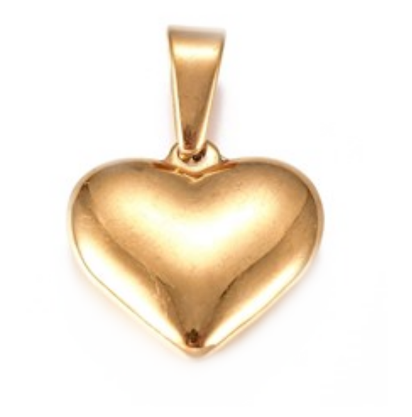 Stainless steel heart pendant shiny gold coloured - 20mm solid