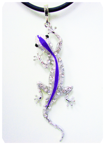 Gecko -Big purple Gecko pendant with 35 crystals, approx. 10 cm