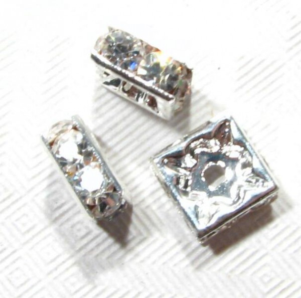 Strass Viereck 6x6mm -silber farbig - Kristall: klar