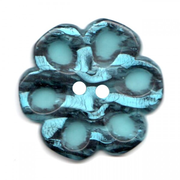 Button 44 mm – flower 2-colored – turquoise/black