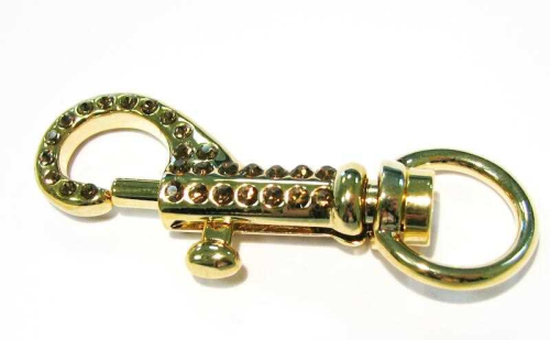 Karabiner 55mm - gold farbig - mit topaz farbigen Kristallsteinen besetzt