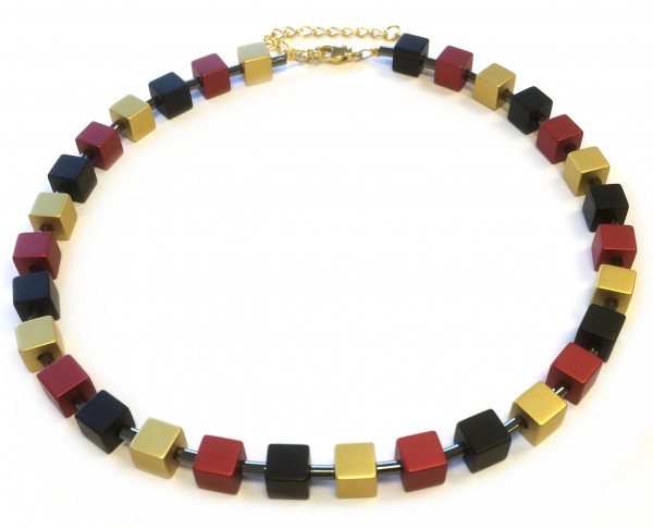 Fan jewelry “Germany” – Collier – Aluminium-Hämatite – adjustable length 42-48 cm