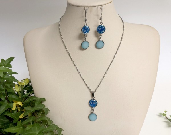 Sunny stainless steel jewelry set - necklace + earrings - color: turqoise