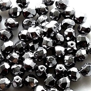 Glass sanded beads 4 mm – hematite – 100 pieces – in the best quality!