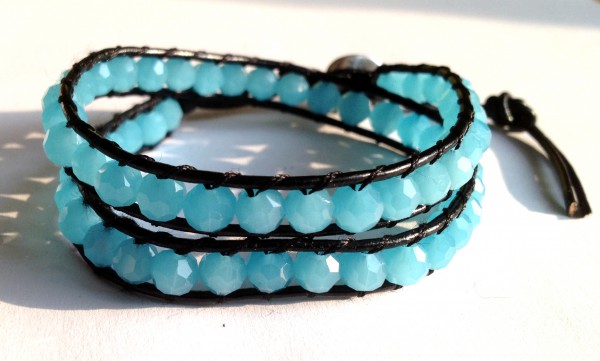 Winding bracelet 2x, also as choker portable, size adjustable, turquoise opac
